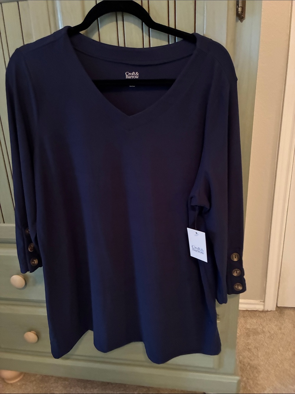 croft & barrow Navy V-Neck Tunic with Button-Sleeve Detail